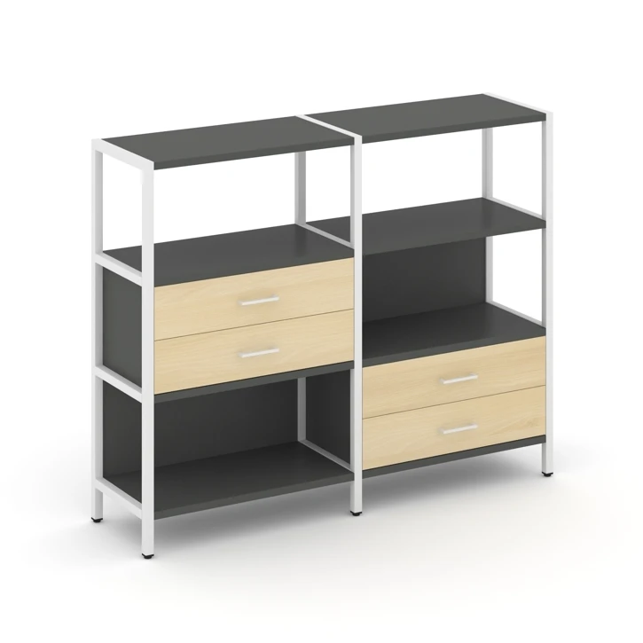Двухсекционный стеллаж трехярусный с ящиками Shelf System (металл белый) SN.STM-323