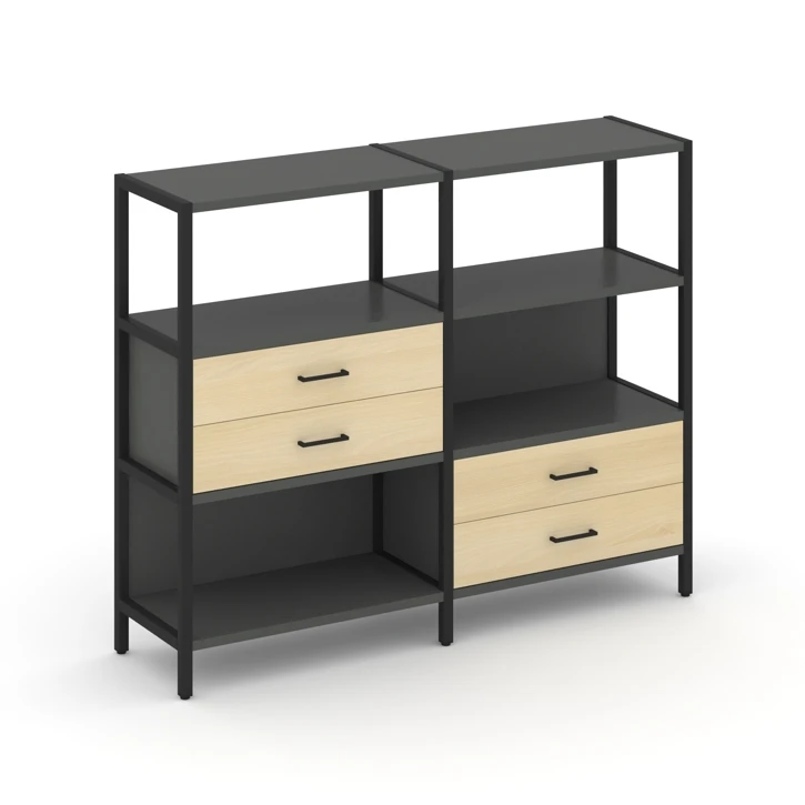 Двухсекционный стеллаж трехярусный с ящиками SHELF SYSTEM (металл черный) SN.STM-323