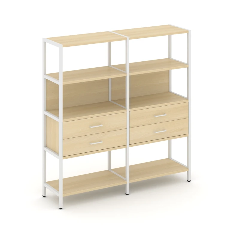 Двухсекционный стеллаж четырехярусный с ящиками Shelf System (металл белый) SN.STM-422