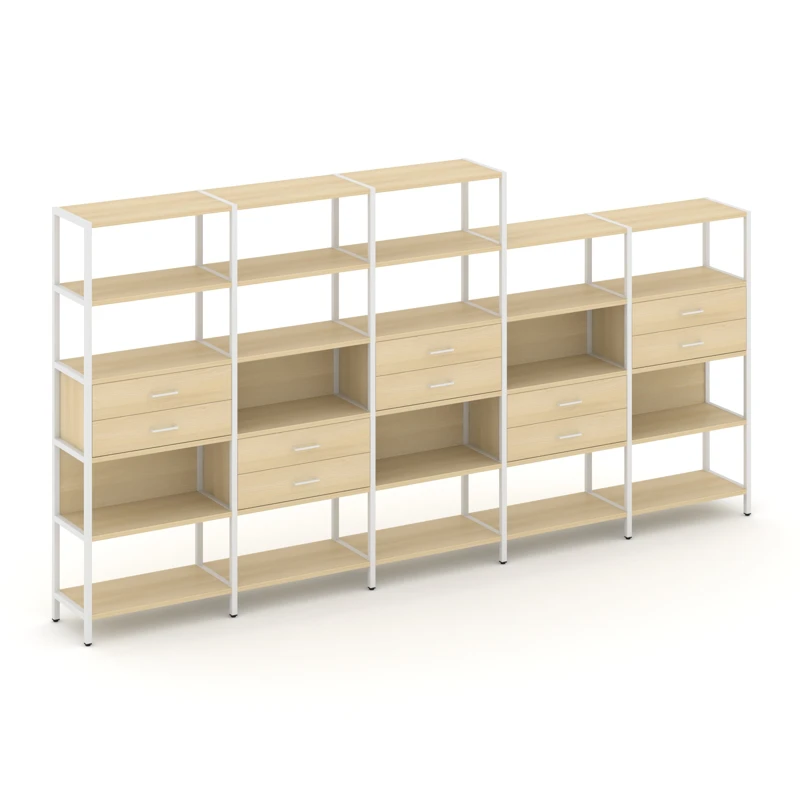 Пятисекционный стеллаж пятиярусный с ящиками Shelf System (металл белый) SN.STM-551