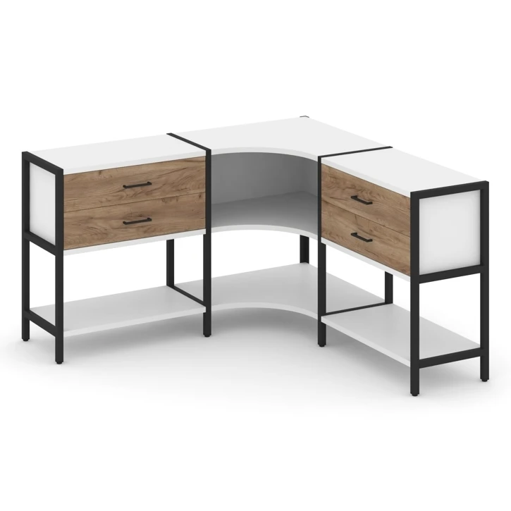 Трехсекционный угловой стеллаж двухярусный с ящиками SHELF SYSTEM (металл черный) SN.STMU-231