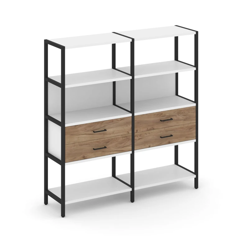 Двухсекционный стеллаж четырехярусный с ящиками SHELF SYSTEM (металл черный) SN.STM-422