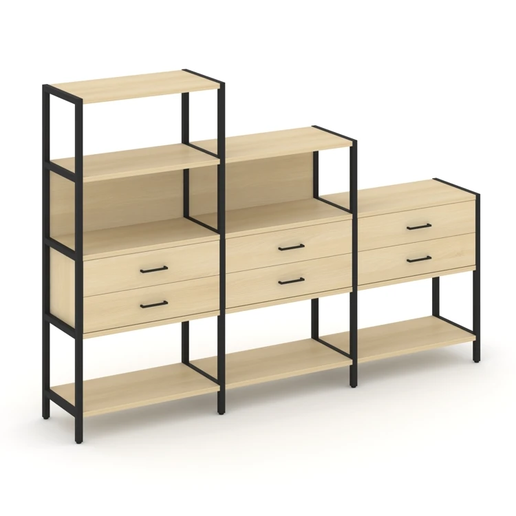 Трехсекционный стеллаж четырех/трех/двухярусный с ящиками SHELF SYSTEM (металл черный) SN.STM-431