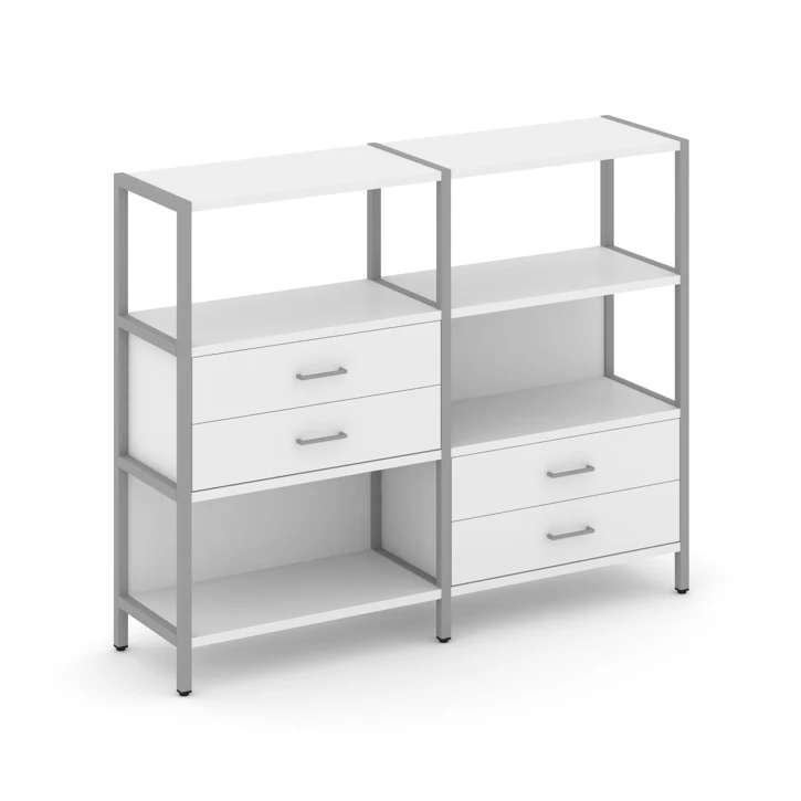 Двухсекционный стеллаж трехярусный с ящиками Shelf System (металл серый) SN.STM-323