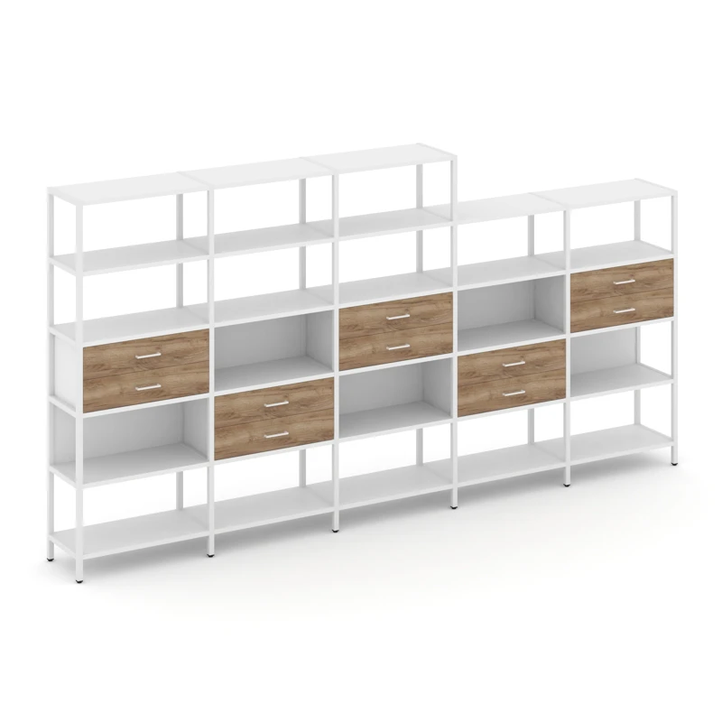 Пятисекционный стеллаж пятиярусный с ящиками Shelf System (металл белый) SN.STM-551
