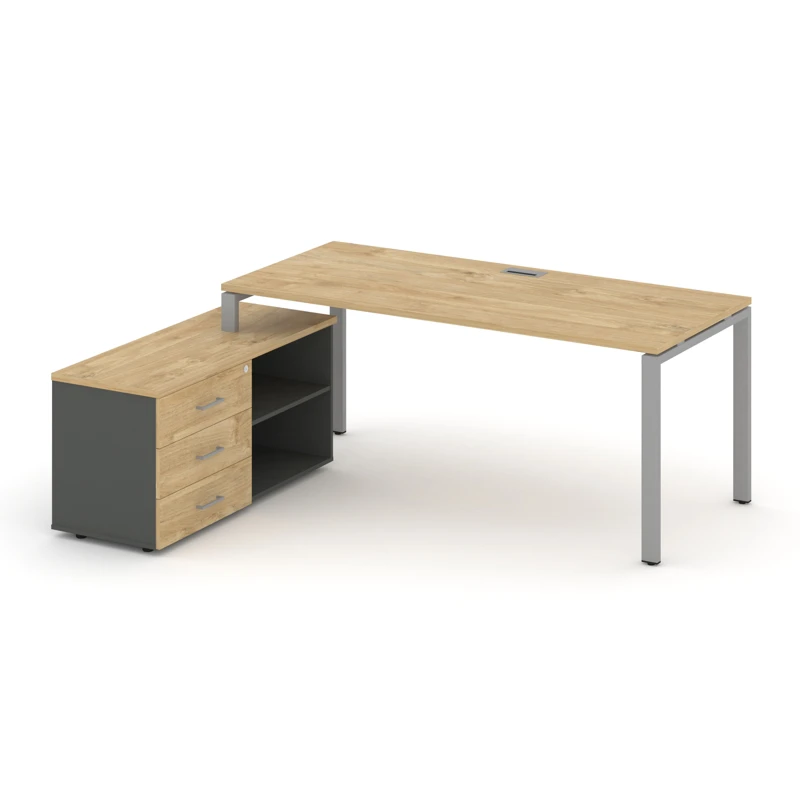 Стол руководителя на металлокаркасе (П-60x30 серый) с тумбой левый STYLE PROJECT DIRECT SN-6P.SRG-015.M(L)