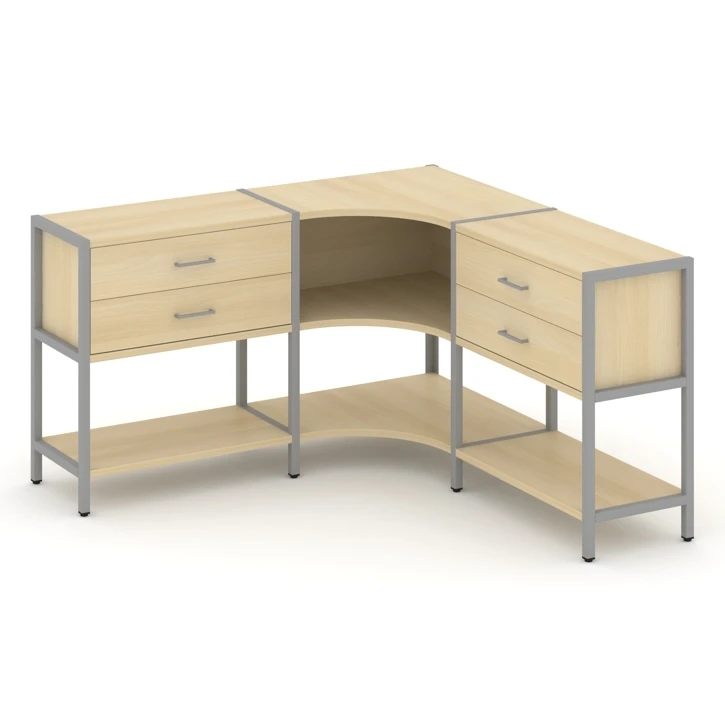 Трехсекционный угловой стеллаж двухярусный с ящиками Shelf System (металл серый) SN.STMU-231