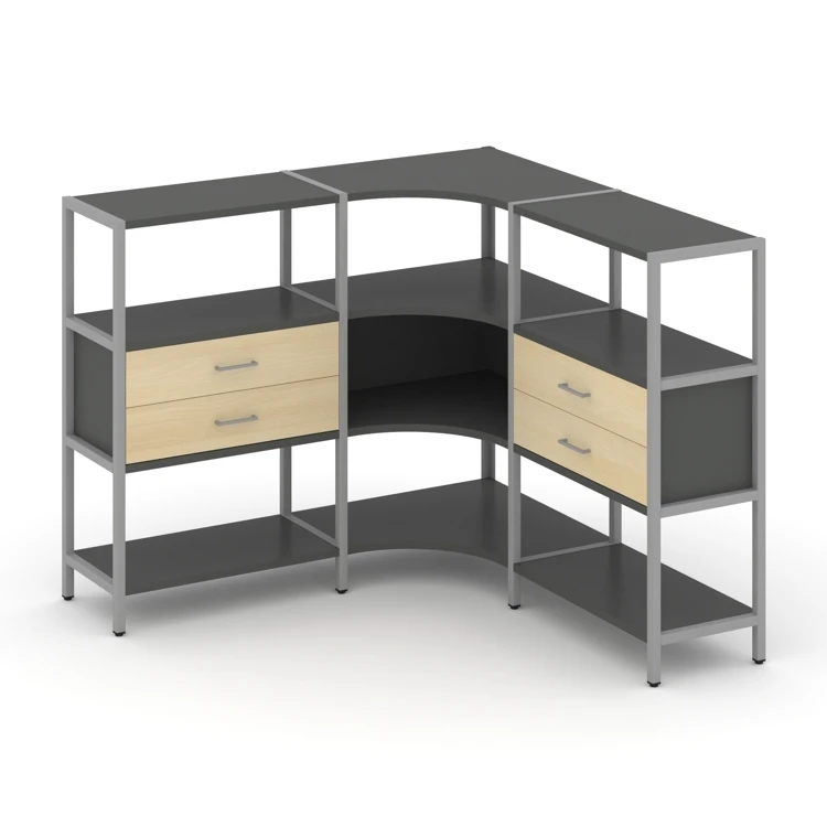 Трехсекционный угловой стеллаж трехярусный с ящиками Shelf System (металл серый) SN.STMU-331