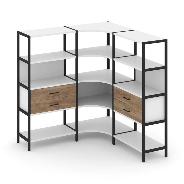 Трехсекционный угловой стеллаж четырехярусный с ящиками SHELF SYSTEM (металл черный) SN.STMU-431
