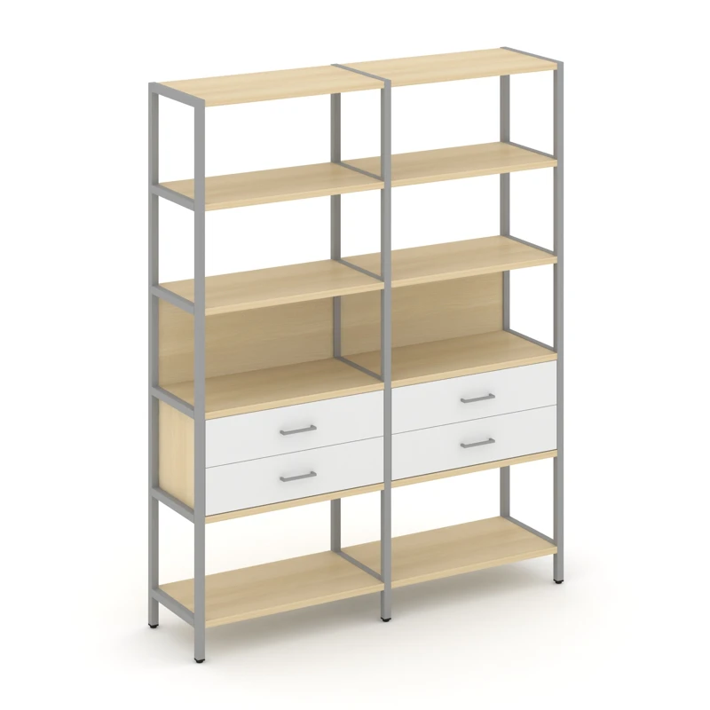 Двухсекционный стеллаж пятиярусный с ящиками Shelf System (металл серый) SN.STM-522