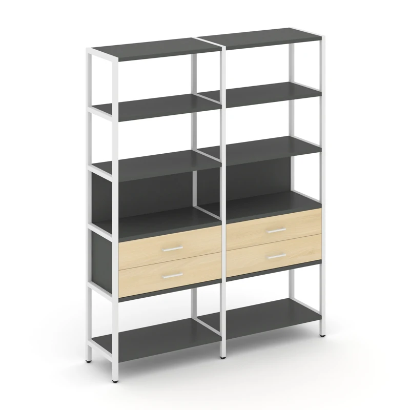 Двухсекционный стеллаж пятиярусный с ящиками Shelf System (металл белый) SN.STM-522