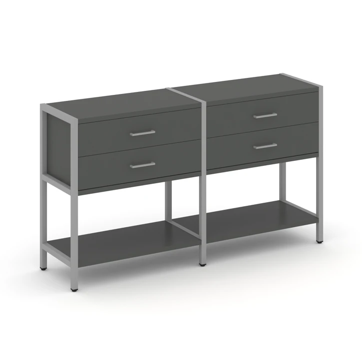 Двухсекционный стеллаж двухярусный с ящиками Shelf System (металл серый) SN.STM-222