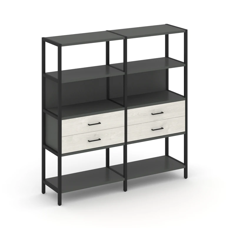 Двухсекционный стеллаж четырехярусный с ящиками SHELF SYSTEM (металл черный) SN.STM-422