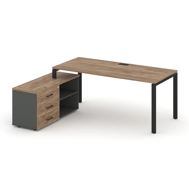 Стол руководителя на металлокаркасе (П-60x30 черный) с тумбой левый STYLE PROJECT DIRECT SN-6P.SRG-023.M(L)