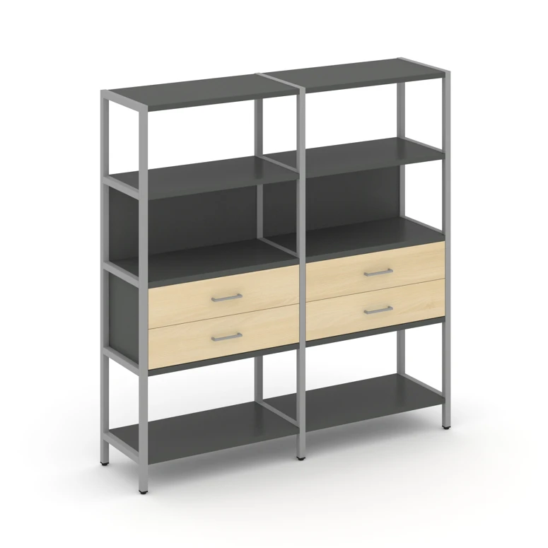 Двухсекционный стеллаж четырехярусный с ящиками Shelf System (металл серый) SN.STM-422