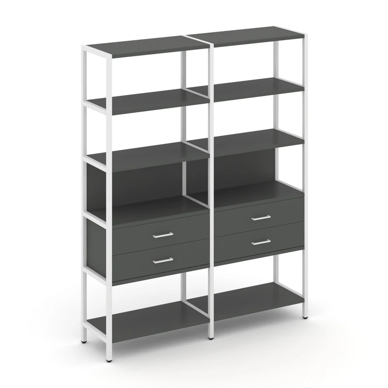 Двухсекционный стеллаж пятиярусный с ящиками Shelf System (металл белый) SN.STM-522