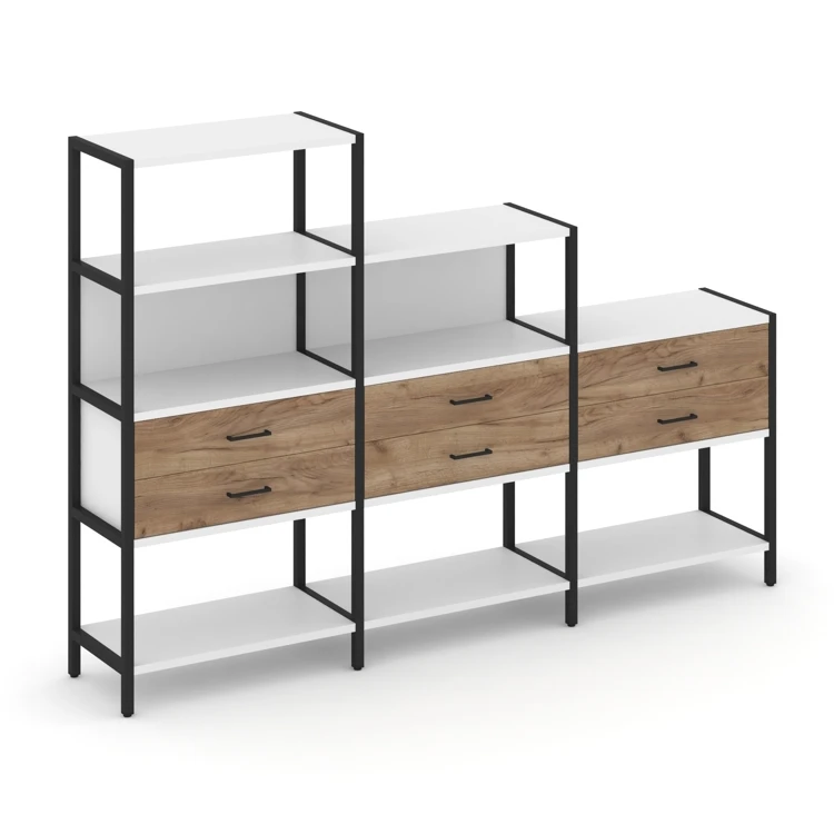 Трехсекционный стеллаж четырех/трех/двухярусный с ящиками SHELF SYSTEM (металл черный) SN.STM-431