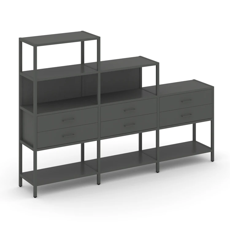 Трехсекционный стеллаж четырех/трех/двухярусный с ящиками SHELF SYSTEM (металл антрацит) SN.STM-431