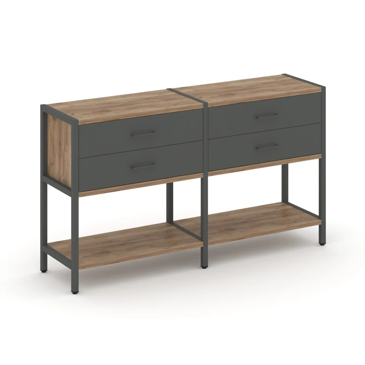 Двухсекционный стеллаж двухярусный с ящиками SHELF SYSTEM (металл антрацит) SN.STM-222