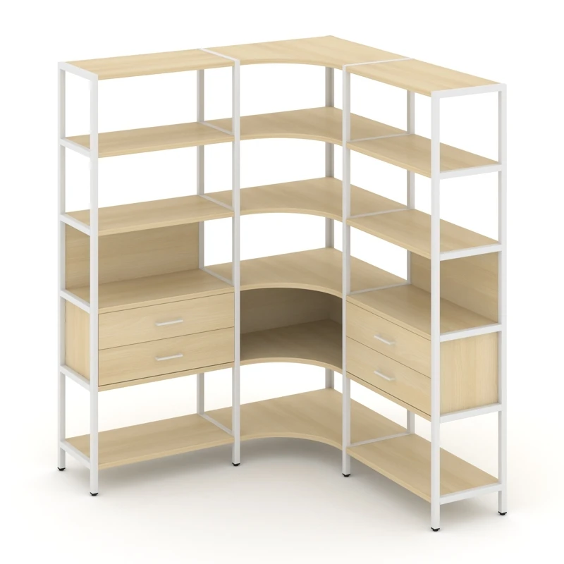 Трехсекционный угловой стеллаж пятиярусный с ящиками Shelf System (металл белый) SN.STMU-531