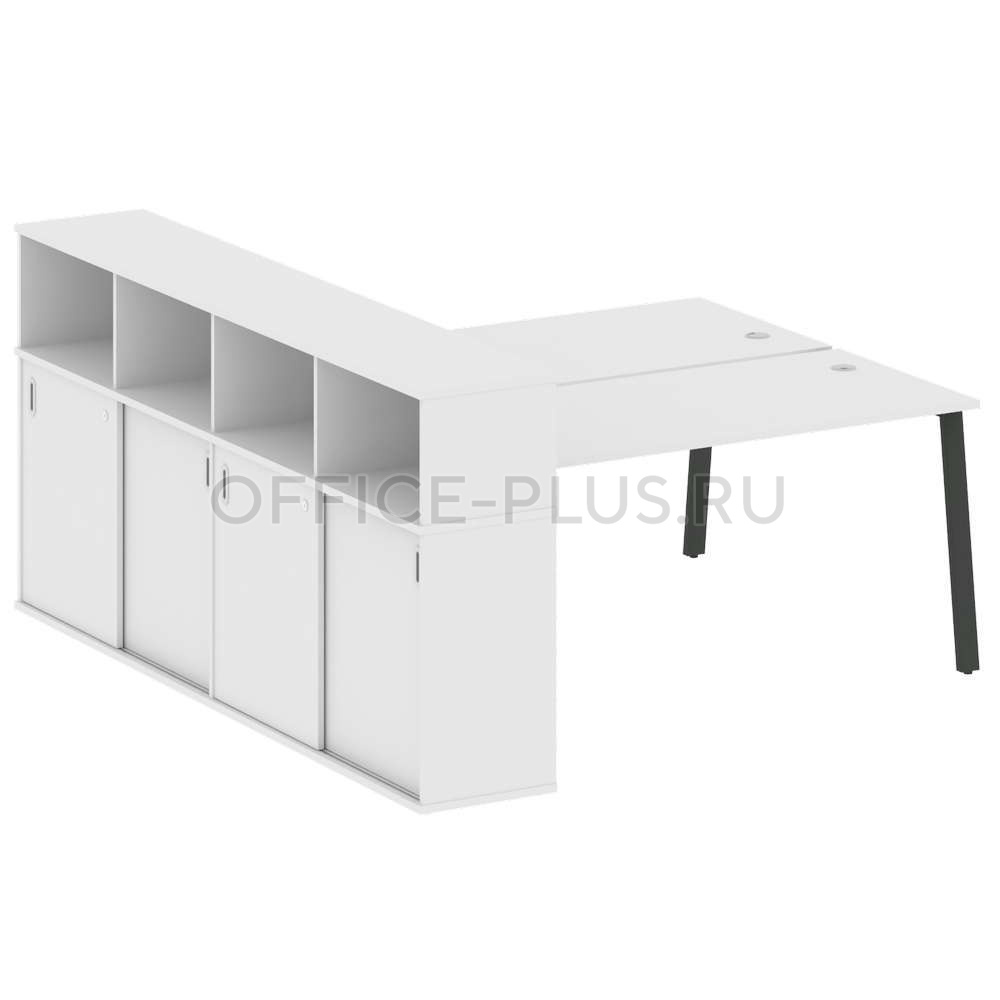 Рабочая станция 2 места Metal System Style на металлокаркасе с опорным шкафом-купе БА.РС-СШК-4.4