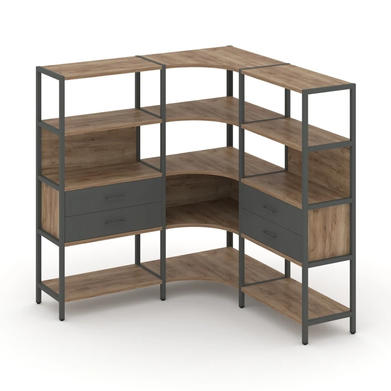 Трехсекционный угловой стеллаж четырехярусный с ящиками SHELF SYSTEM (металл антрацит) SN.STMU-431