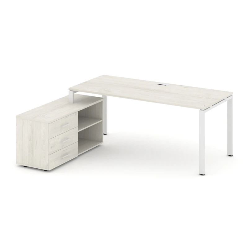 Стол руководителя на металлокаркасе (П-60x30 белый) с тумбой левый Style Project Direct SN-6P.SRG-023.M(L)