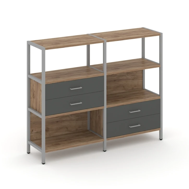 Двухсекционный стеллаж трехярусный с ящиками Shelf System (металл серый) SN.STM-323