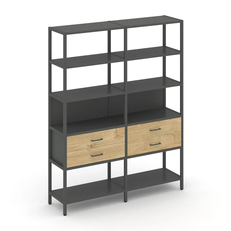 Двухсекционный стеллаж пятиярусный с ящиками SHELF SYSTEM (металл антрацит) SN.STM-522