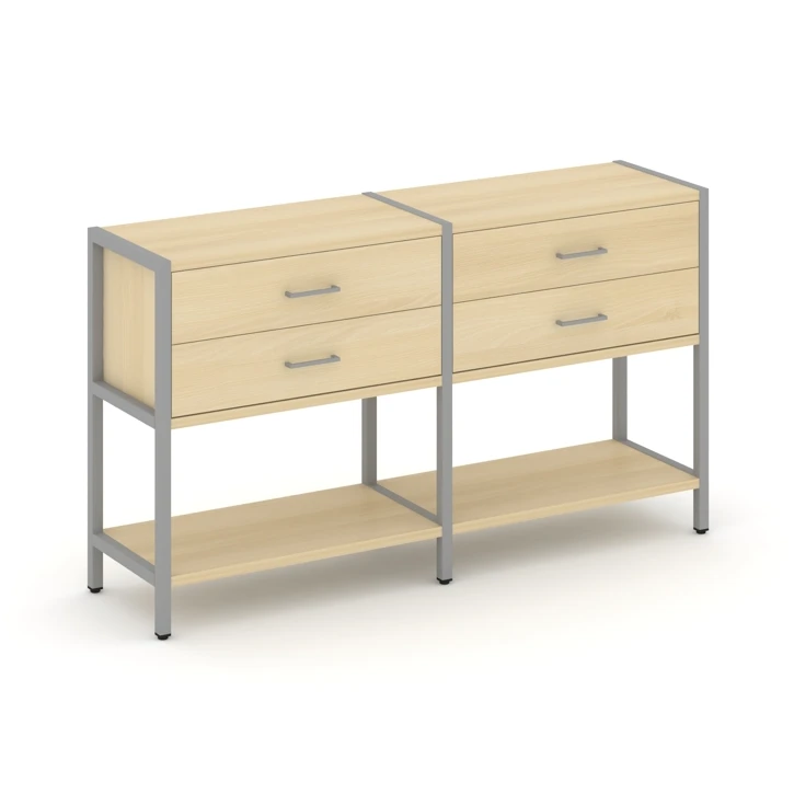 Двухсекционный стеллаж двухярусный с ящиками Shelf System (металл серый) SN.STM-222