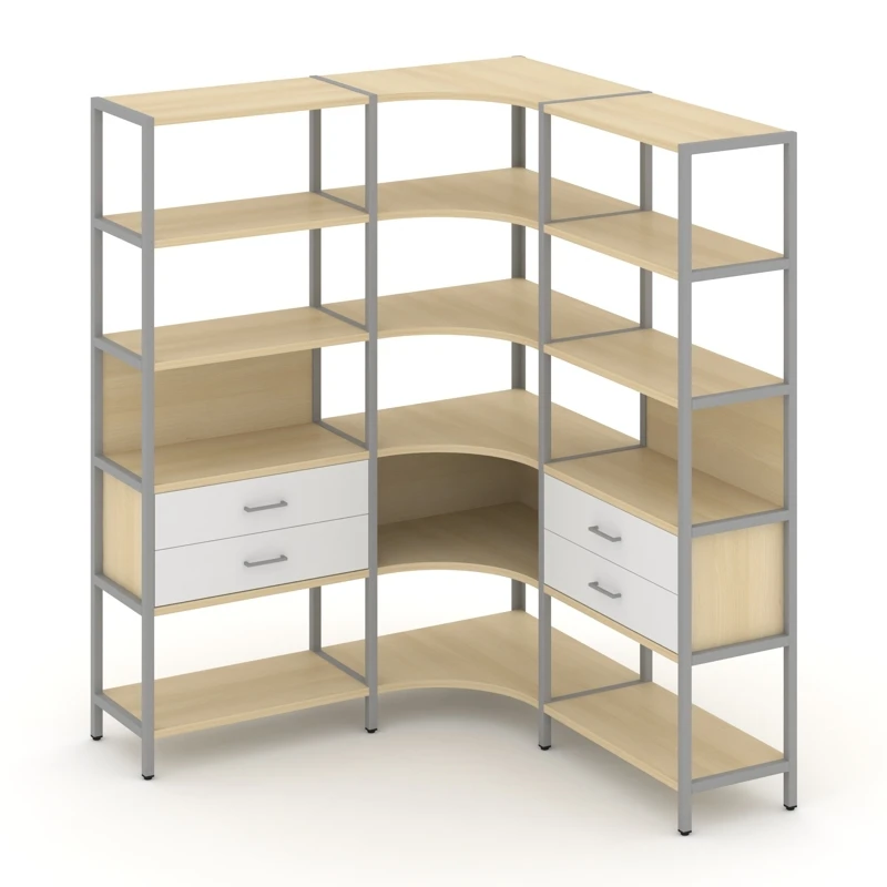 Трехсекционный угловой стеллаж пятиярусный с ящиками Shelf System (металл серый) SN.STMU-531
