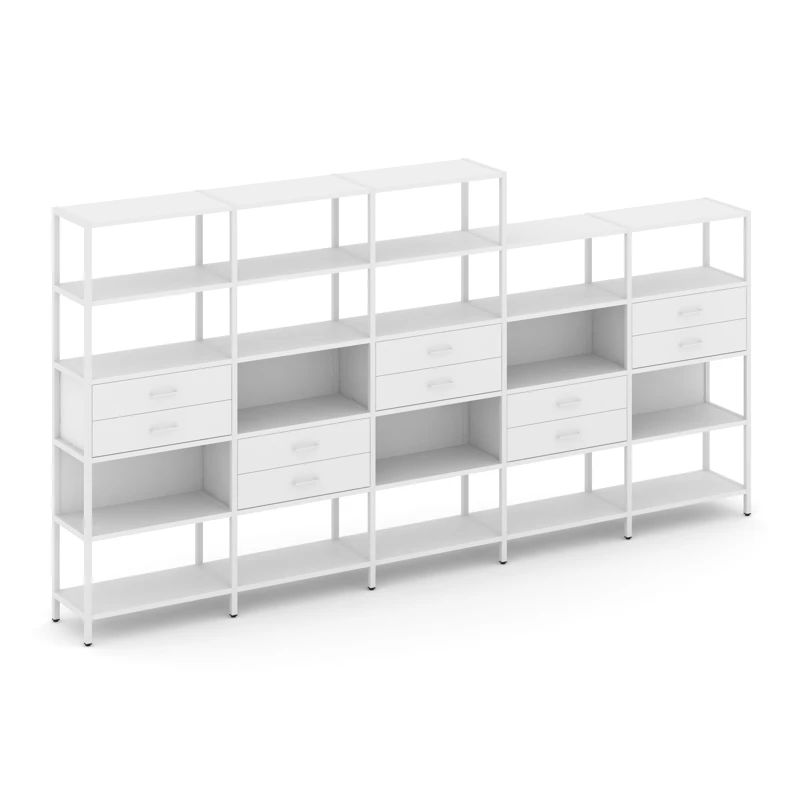 Пятисекционный стеллаж пятиярусный с ящиками Shelf System (металл белый) SN.STM-551