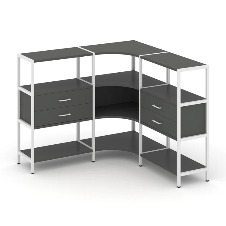 Трехсекционный угловой стеллаж трехярусный с ящиками Shelf System (металл белый) SN.STMU-331