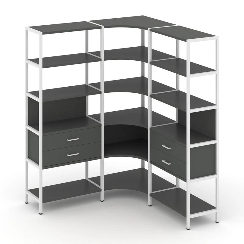 Трехсекционный угловой стеллаж пятиярусный с ящиками Shelf System (металл белый) SN.STMU-531