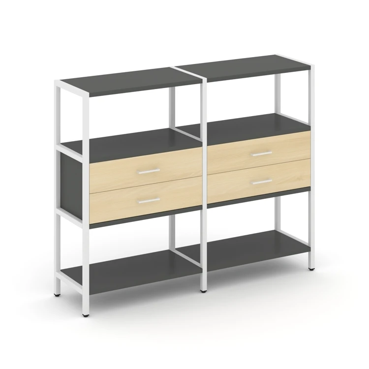 Двухсекционный стеллаж трехярусный с ящиками Shelf System (металл белый) SN.STM-322