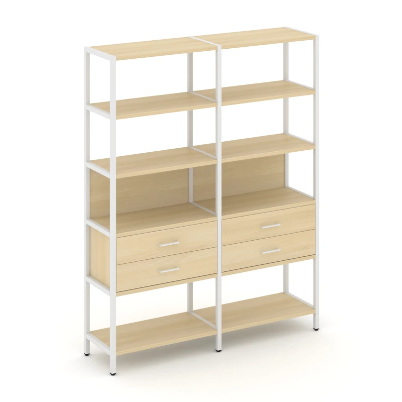Двухсекционный стеллаж пятиярусный с ящиками Shelf System (металл белый) SN.STM-522