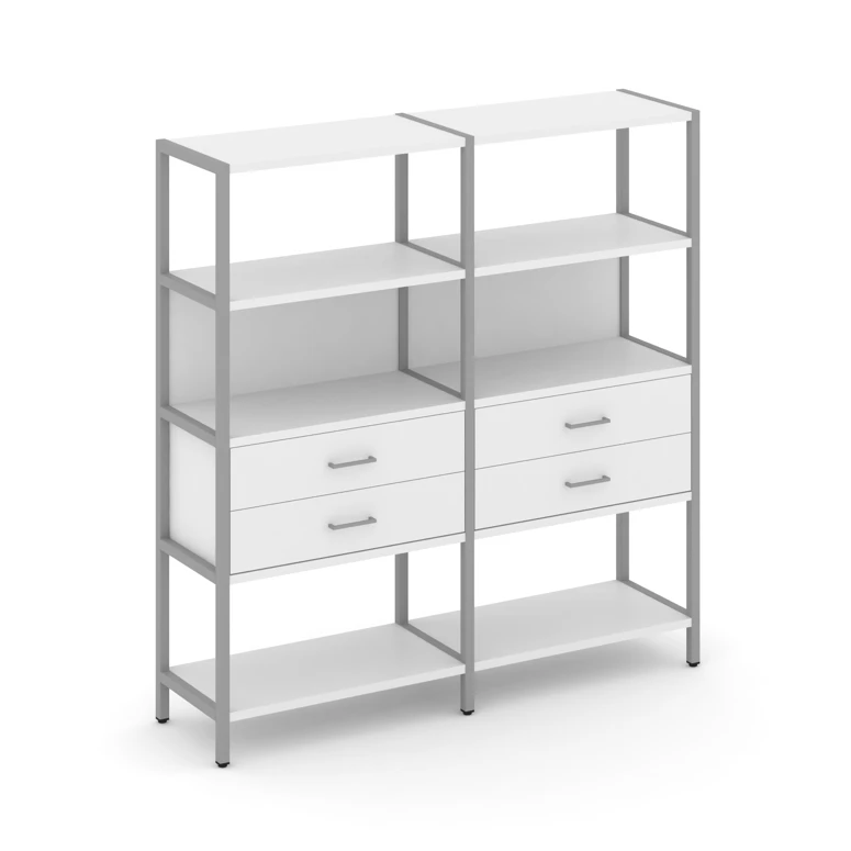 Двухсекционный стеллаж четырехярусный с ящиками Shelf System (металл серый) SN.STM-422