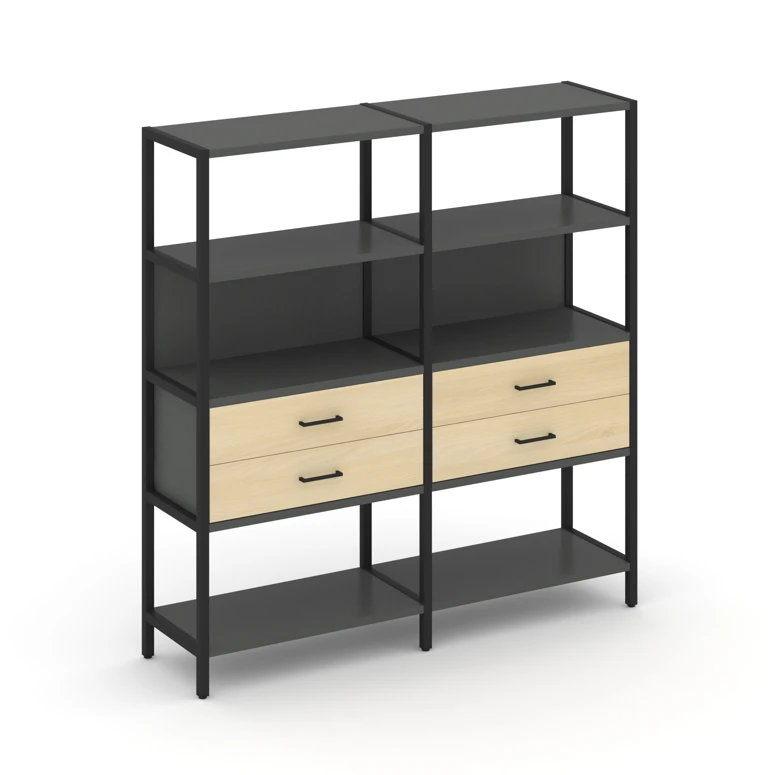 Двухсекционный стеллаж четырехярусный с ящиками SHELF SYSTEM (металл черный) SN.STM-422