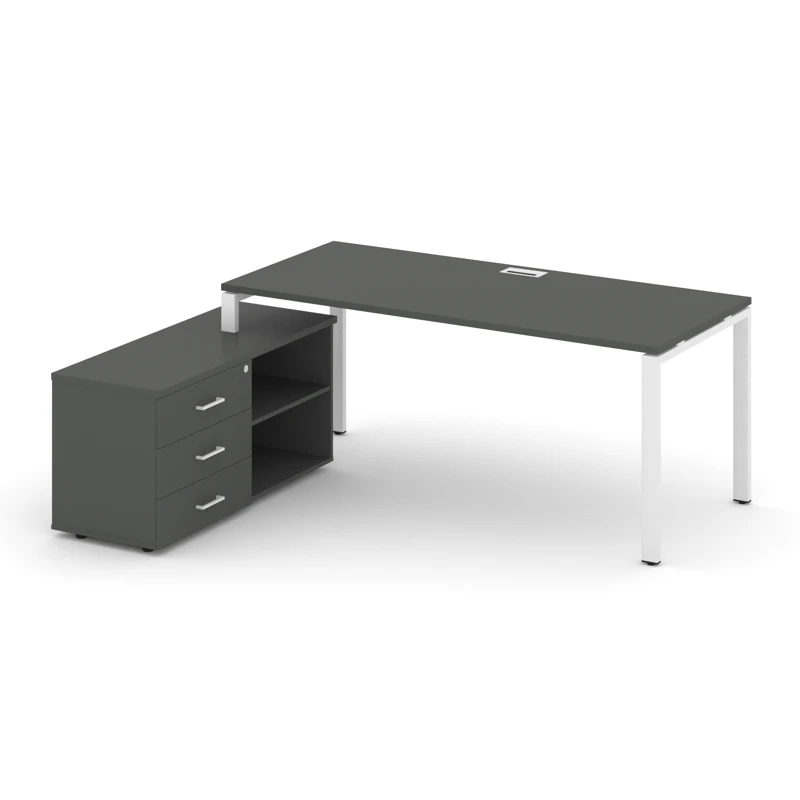Стол руководителя на металлокаркасе (П-60x30 белый) с тумбой левый Style Project Direct SN-6P.SRG-023.M(L)