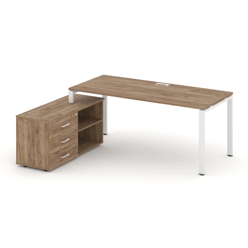 Стол руководителя на металлокаркасе (П-60x30 белый) с тумбой левый Style Project Direct SN-6P.SRG-026.M(L)