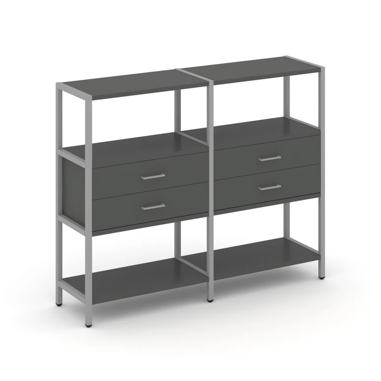 Двухсекционный стеллаж трехярусный с ящиками Shelf System (металл серый) SN.STM-322