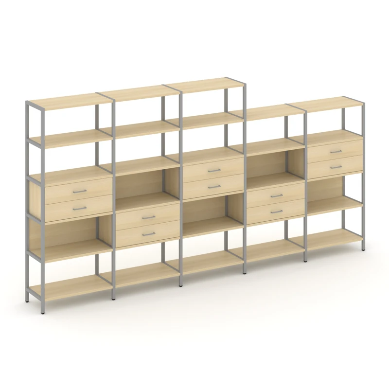 Пятисекционный стеллаж пятиярусный с ящиками Shelf System (металл серый) SN.STM-551