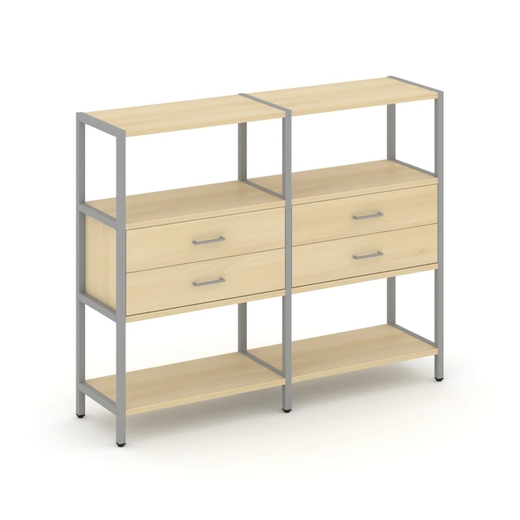 Двухсекционный стеллаж трехярусный с ящиками Shelf System (металл серый) SN.STM-322
