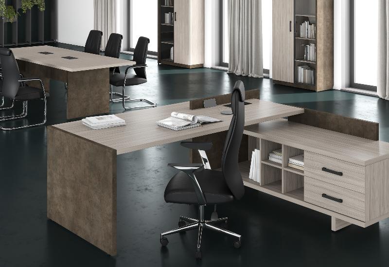 Стол руководителя на опорной тумбе правый Wood&Stone (S) СФ-531222