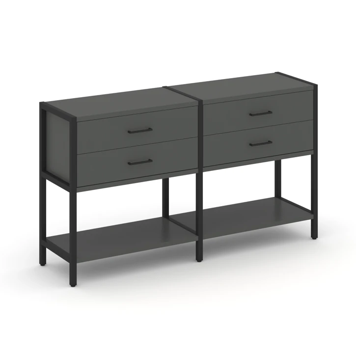 Двухсекционный стеллаж двухярусный с ящиками SHELF SYSTEM (металл черный) SN.STM-222