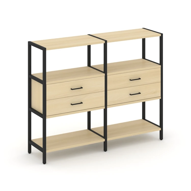 Двухсекционный стеллаж трехярусный с ящиками SHELF SYSTEM (металл черный) SN.STM-322