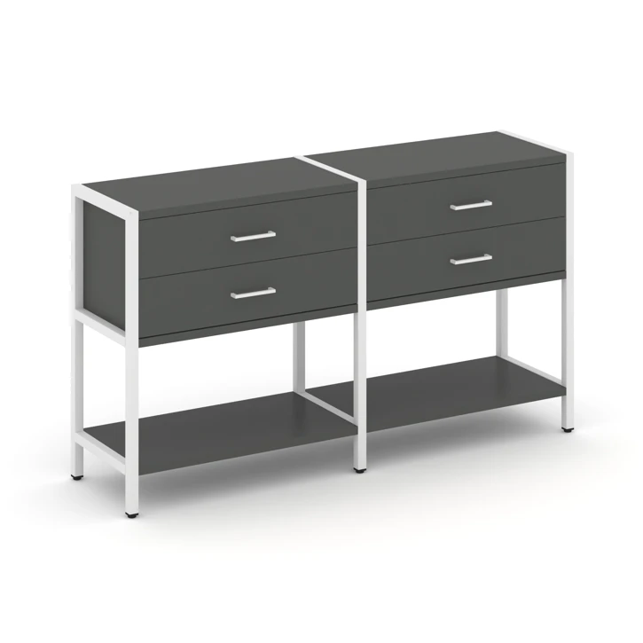 Двухсекционный стеллаж двухярусный с ящиками Shelf System (металл белый) SN.STM-222