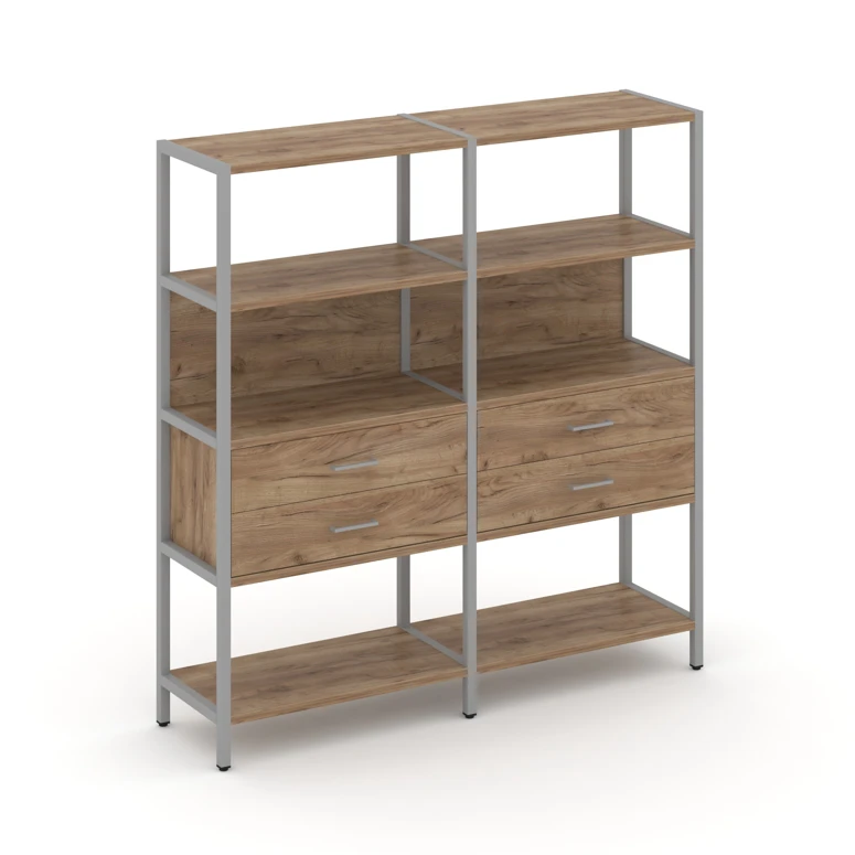 Двухсекционный стеллаж четырехярусный с ящиками Shelf System (металл серый) SN.STM-422