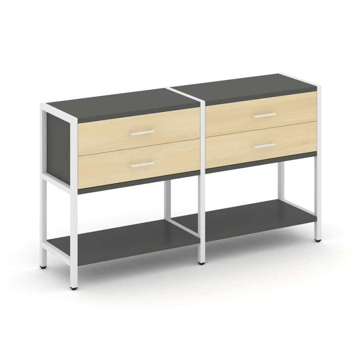 Двухсекционный стеллаж двухярусный с ящиками Shelf System (металл белый) SN.STM-222