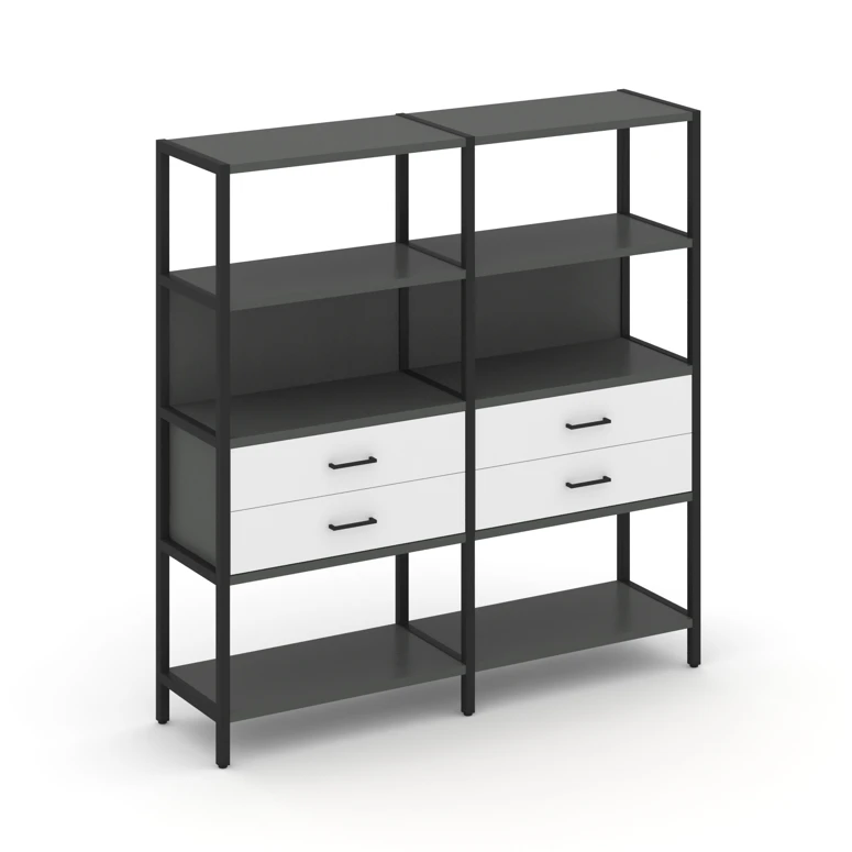 Двухсекционный стеллаж четырехярусный с ящиками SHELF SYSTEM (металл черный) SN.STM-422